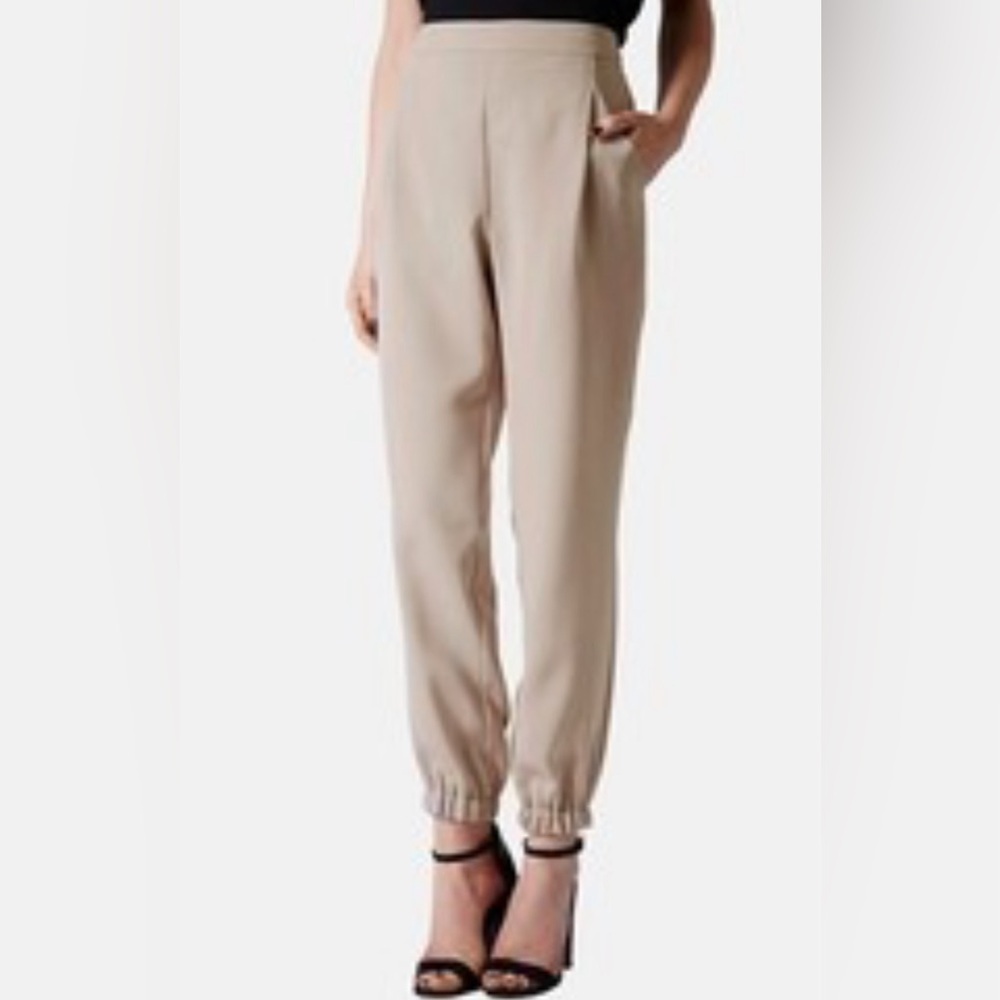 Topshop High Rise Formal Jogger Tapered Pants Taupe Beige Women’s 10 NWT